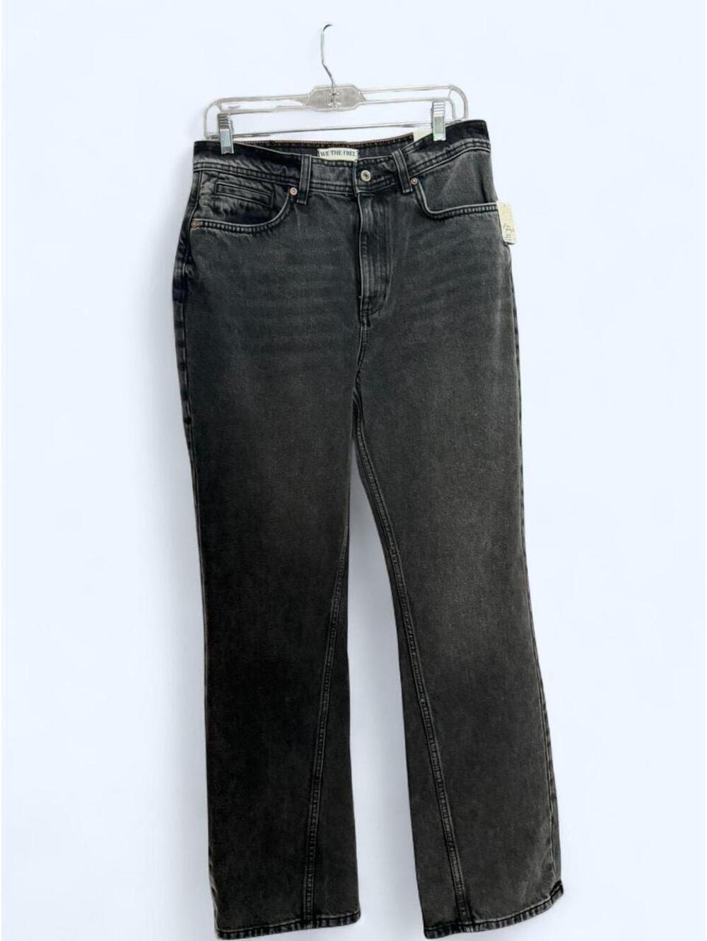 Black high-waisted straight-leg jeans
